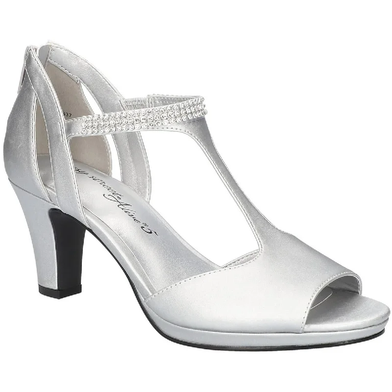 Easy Street Womens Flash Satin T-Strap Block HeelsAffordable Satin Heels with a Luxe Touch