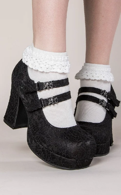 Trendy Chunky Heel Pumps for Casual Wear--GOTHIKA-09 Black Lace Mary Jane Heels