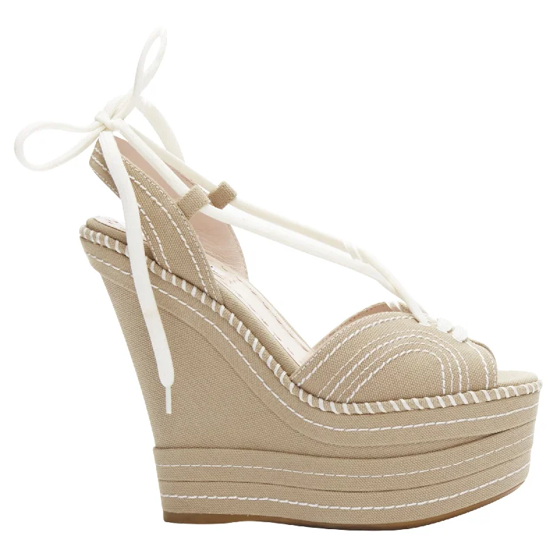 Stylish Platform Heels for Extra Height--Miu Miu canvas topstitch rope wedge platform