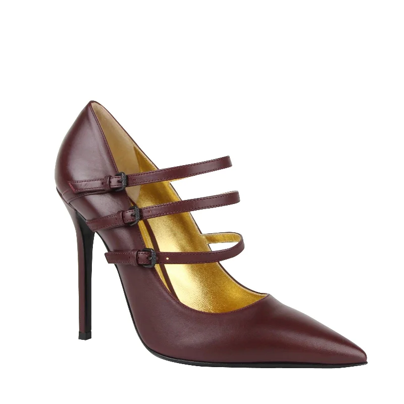 Bottega Veneta Women's 3 Straps  Leather Heels---Comfortable Leather Pumps for Office and Everyday Wear