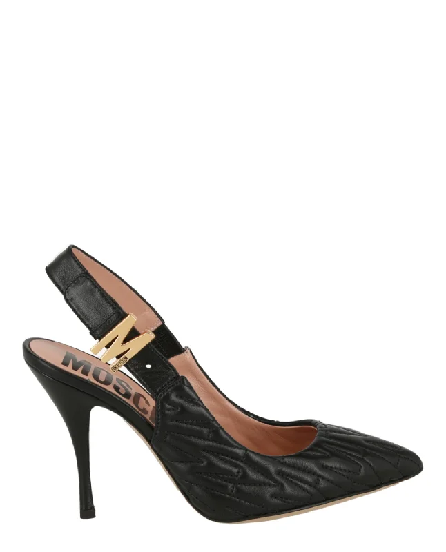 Versatile Heeled Sandals for Any Occasion---Moschino Womens M-Quilted Slingback Pumps