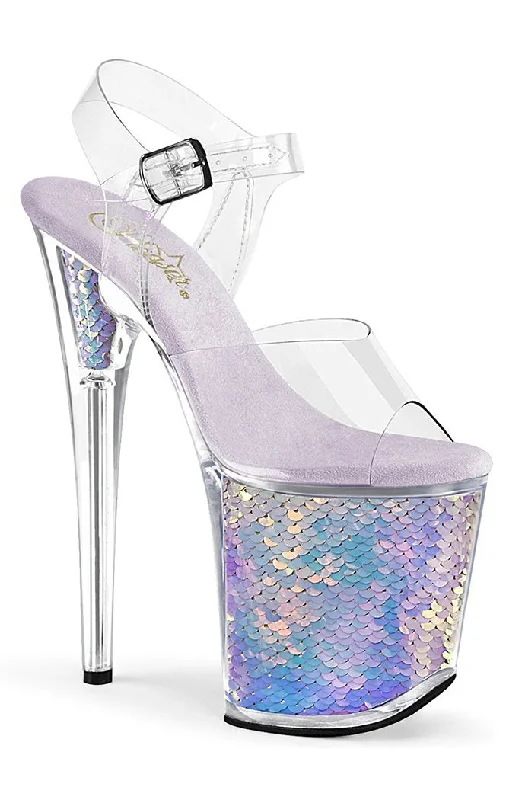 Stylish Platform Heels for Extra Height--FLAMINGO-808MC Mermaid Silver Iridescent Platform Heels