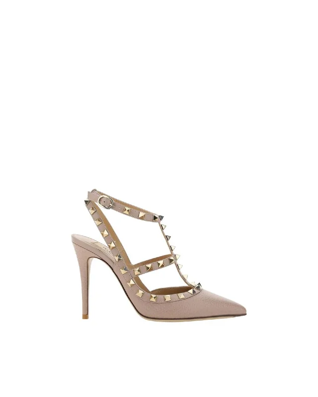 Stylish Ankle Strap Heels for Women--Valentino Garavani Rockstud Leather Stiletto Pumps with Ankle Strap and Stud Detailing