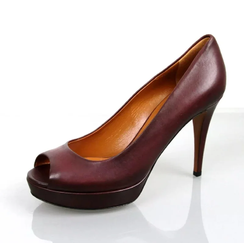 Stylish Platform Heels for Extra Height--New Authentic GUCCI Betty Open-Toe Platform Pump SHOES Plum 8