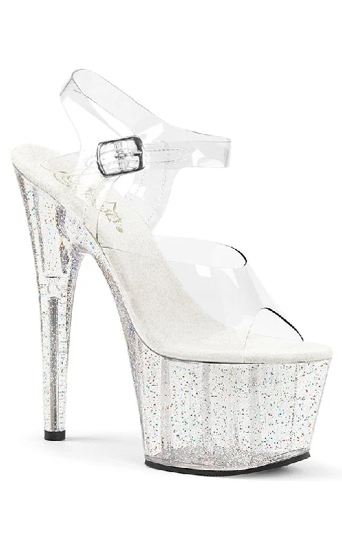 ADORE-708MG Clear Glitter Platform Heels---Trendy Glitter Heels for a Glamorous Look