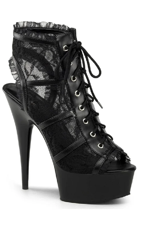 Stylish Platform Heels for Extra Height--DELIGHT-696LC Black Lace Platform Heels