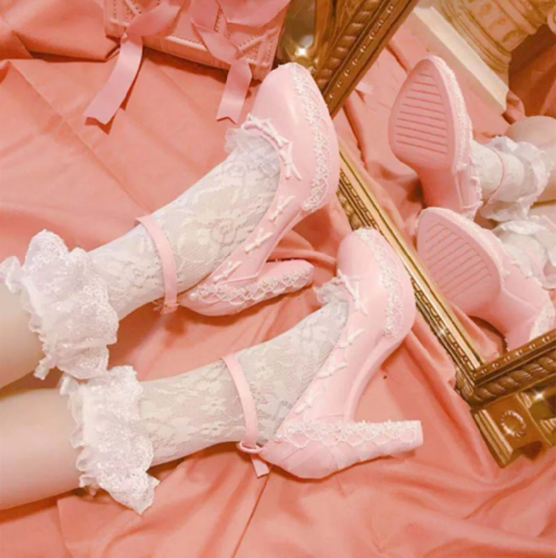 Lolita lace bow high heels yv30563---Charming Bow Pumps for a Cute and Stylish Look