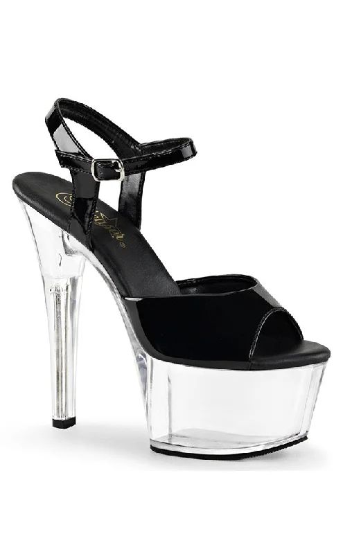 Sleek and Shiny Patent Pump Heels for a Polished Look--ASPIRE-609 Black Patent & Clear Heels