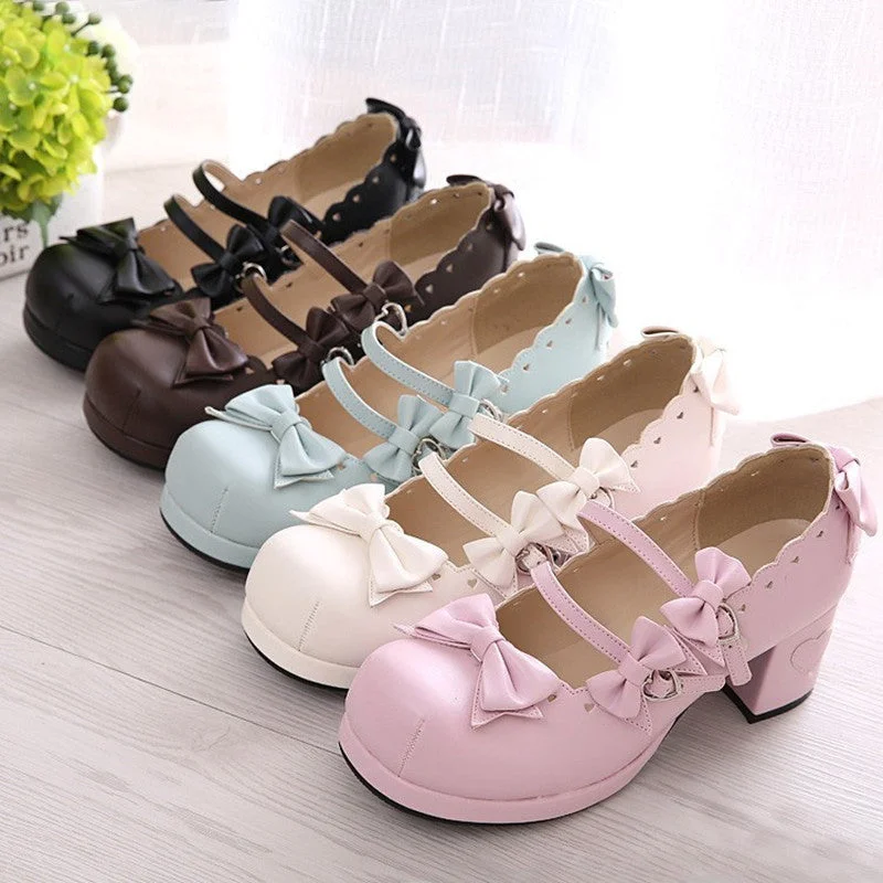 Kawaii Lace Bow Straps Shoes YV2145---Charming Bow Pumps for a Cute and Stylish Look