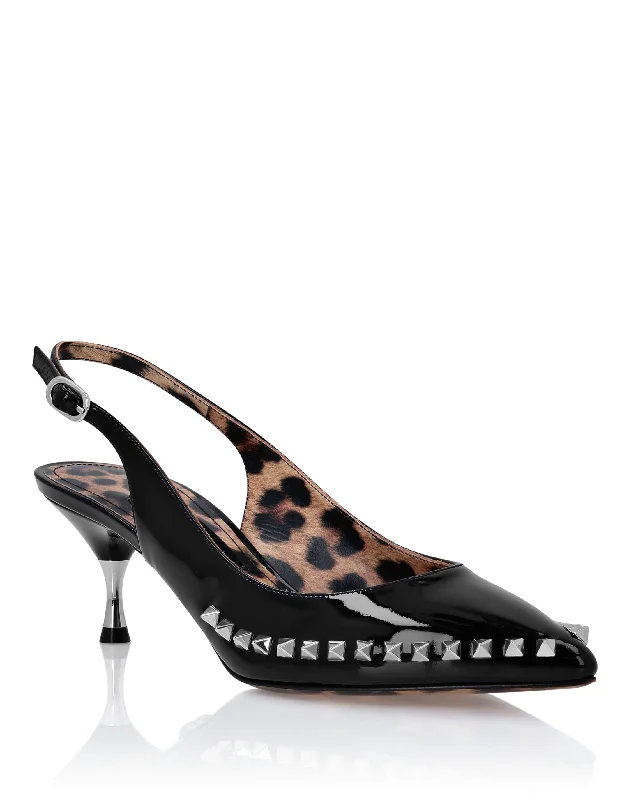 Sleek and Shiny Patent Pump Heels for a Polished Look--Patent Leather Decollete Mid Heels Studs