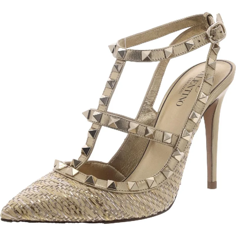 Stylish Ankle Strap Heels for Women--Valentino Garavani Womens Metallic Studded Ankle Strap