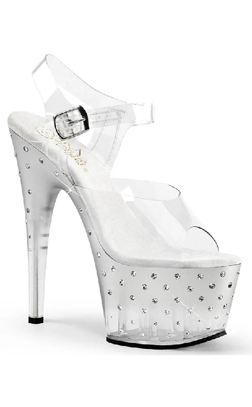 Stylish Platform Heels for Extra Height--STARDUST-708T Clear & Silver Platform Heels