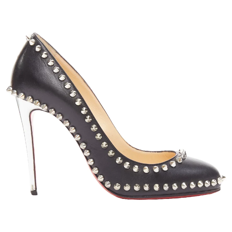 Versatile Heeled Sandals for Any Occasion---Christian Louboutin Dorispiky silver punk spike stud round pump