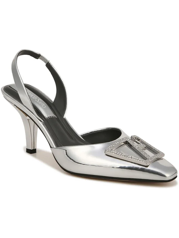 Leigha Womens Metallic Embellished Slingback Heels---Chic Embellished Pumps for a Glamorous Look