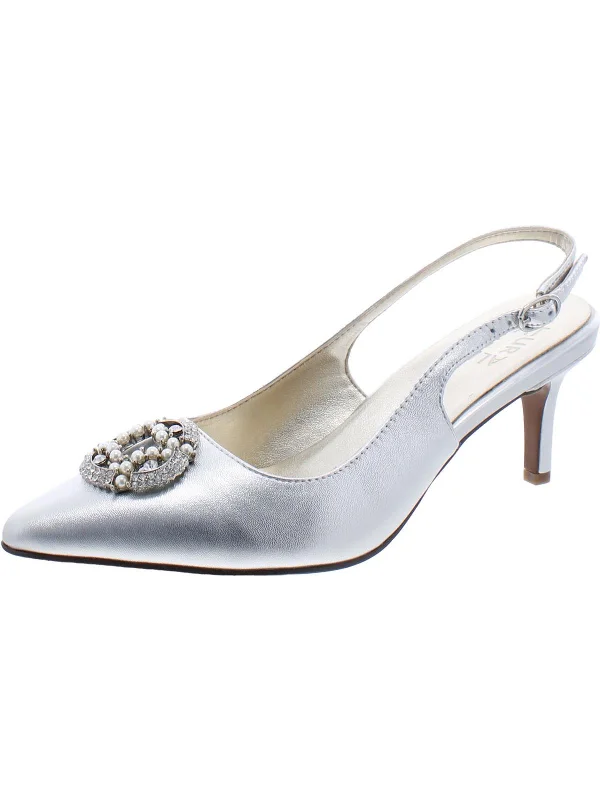 Affordable Rhinestone Pumps for a Dazzling Look---Emily Womens Leather Rhinestone Slingback Heels