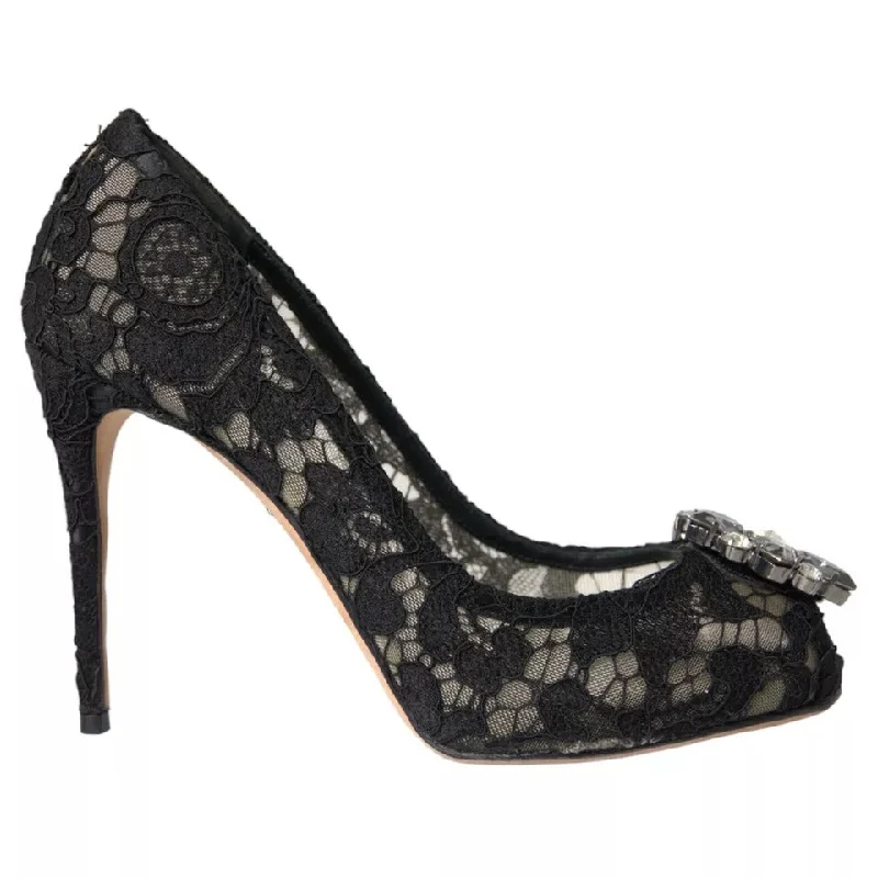 Affordable Rhinestone Pumps for a Dazzling Look---Dolce & Gabbana  Taormina Lace Crystal Heel Pumps Women's Shoes (Pre-Owned)