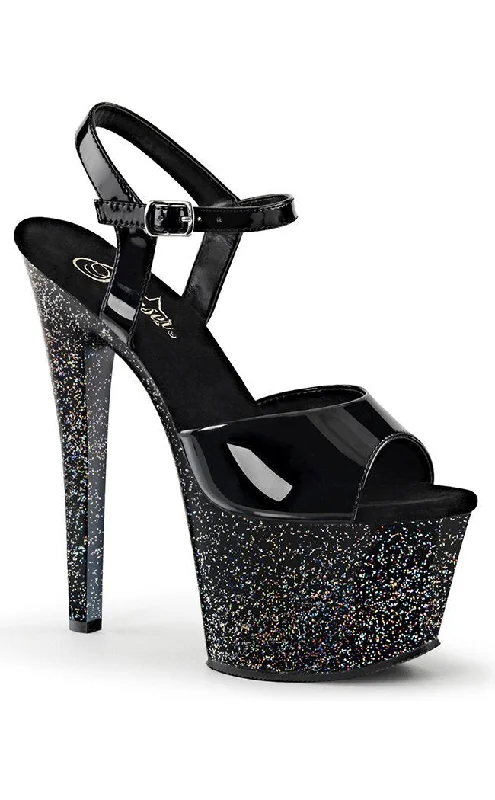 SKY-309MG Black Glitter Platform Heels---Trendy Glitter Heels for a Glamorous Look