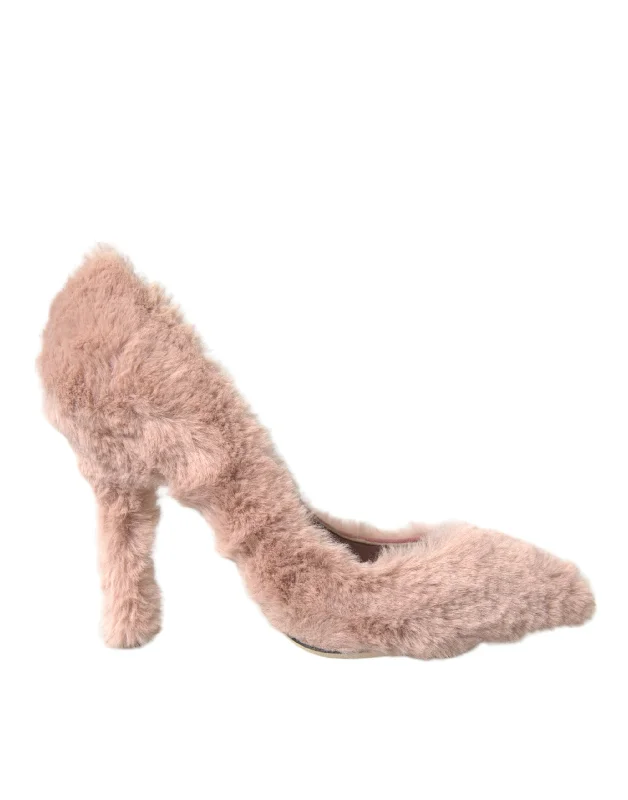 Dolce & Gabbana   Faux Fur Heels Pumps Women's Shoes---Fashionable Kitten Heels for Date Night