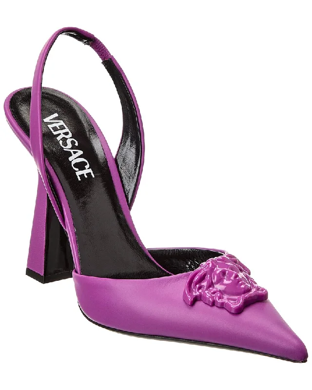 Fashionable Leather Slingback Pumps for Casual Wear--Versace La Medusa Leather Slingback Pump