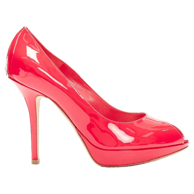 Sleek and Shiny Patent Pump Heels for a Polished Look--Christian Dior neon patent leather peep toe platform pumps