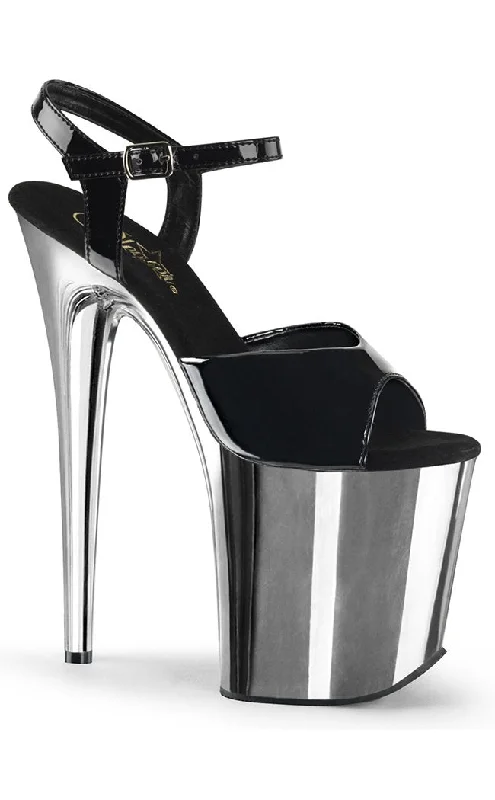 Sleek and Shiny Patent Pump Heels for a Polished Look--FLAMINGO-809 Black Patent & Silver Platform Heels