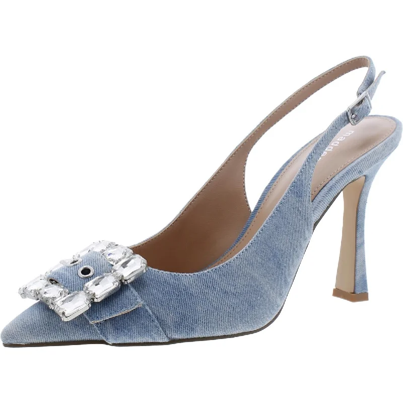 Stiletto Heel Pumps with Perfect Fit--Madden Girl Womens Cha Cha Denim Pointed Toe Slingback Heels-Fashionable & Classic