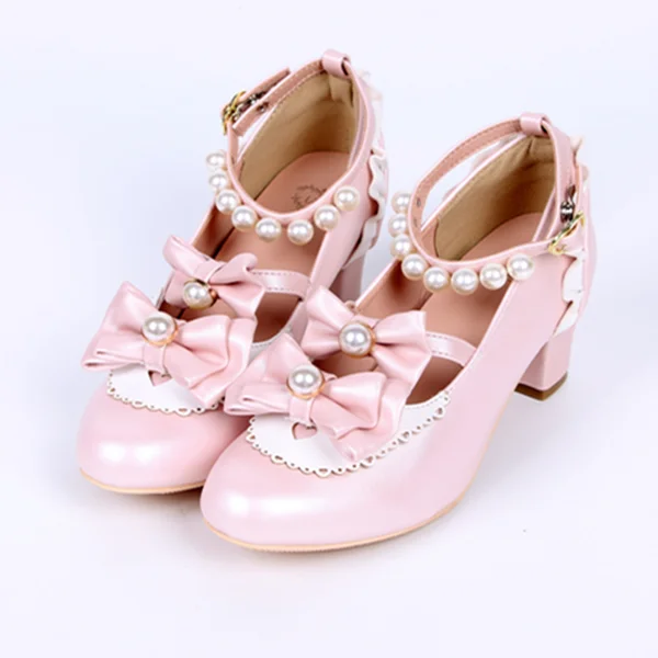 Lolita Pearl Bow Lace Shoes yv42275---Charming Bow Pumps for a Cute and Stylish Look