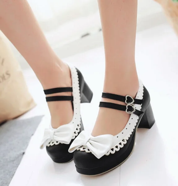 New Lolita Bow Heeled Shoes YV5603---Charming Bow Pumps for a Cute and Stylish Look