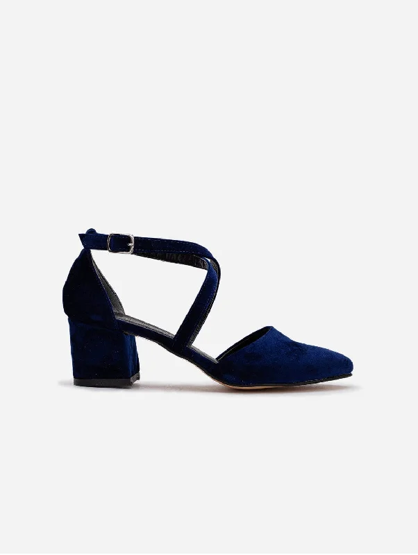 Dolly Vegan Velvet Strappy Heels | Blue---Affordable Strappy Platform Heels with Premium Quality