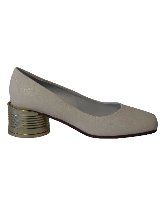 Maison Margiela Tin Can Heel Pumps in White Leather---Comfortable Leather Pumps for Office and Everyday Wear