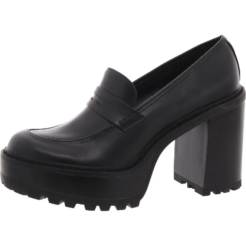 Trendy Chunky Heel Pumps for Casual Wear--Steve Madden Womens Kansas Faux Leather Slip-On Loafer Heels