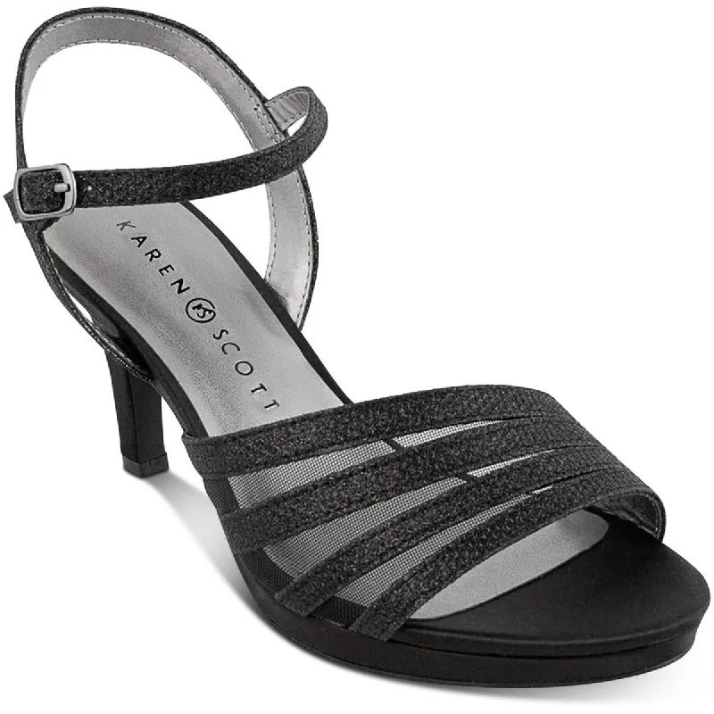 Karen Scott Womens Darlaa Metallic Glitter Ankle Strap---Trendy Glitter Heels for a Glamorous Look