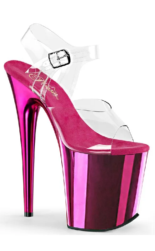 Stylish Platform Heels for Extra Height--FLAMINGO-808 Clear & Hot Pink Platform Heels