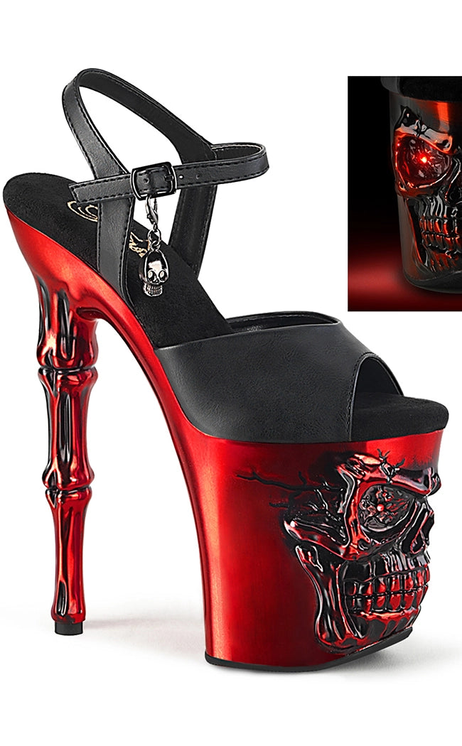 Stylish Platform Heels for Extra Height--RAPTURE-809-LT Black & Red Skull Platform Heels