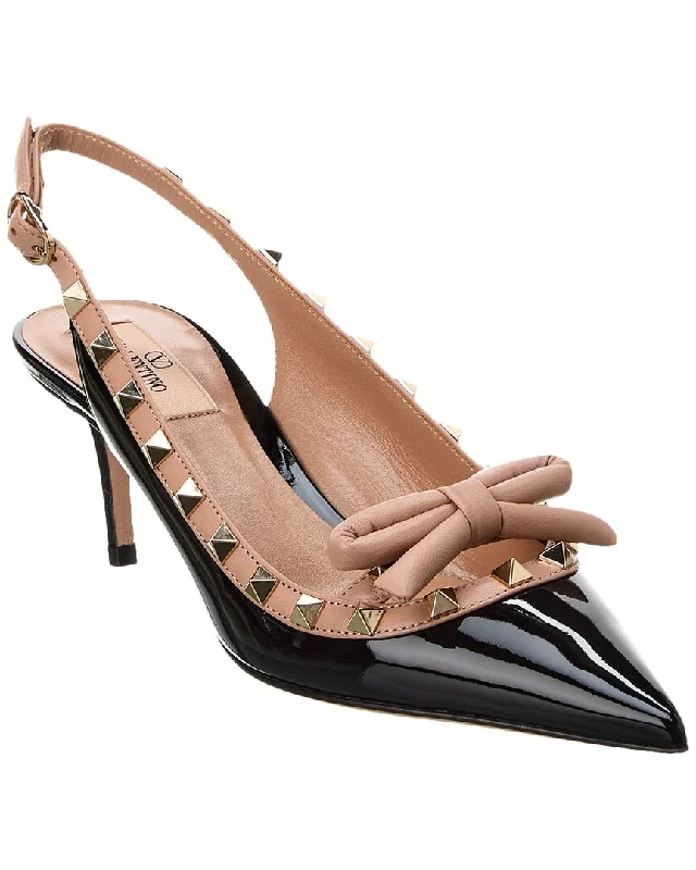 Sleek and Shiny Patent Pump Heels for a Polished Look--Valentino Rockstud 60 Patent Slingback Pump