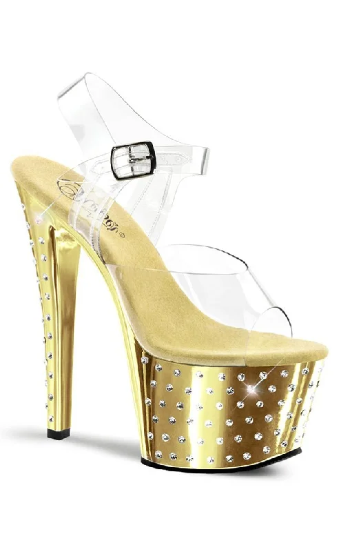 Stylish Platform Heels for Extra Height--STARDUST-708 Clear & Gold Platform Heels