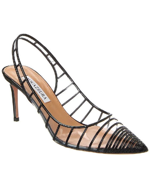 Sleek and Shiny Patent Pump Heels for a Polished Look--Aquazzura Call Me 75 Patent & Vinyl Slingback Pump