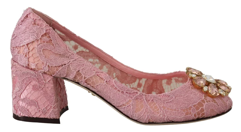 Dolce & Gabbana Pastel  Lace Crystal Embellished Women's Pumps---Chic Embellished Pumps for a Glamorous Look