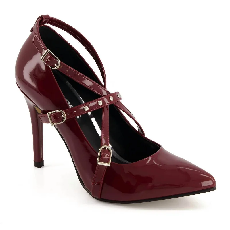 Stiletto Heel Pumps with Perfect Fit--Women's Fashion Triple Strap Stiletto Pumps In Burgundy-Fashionable & Classic