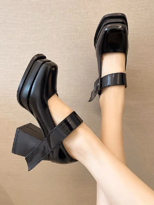 Mary Jane-180 Square Toe High Heels---Durable Square Toe Block Heels for Everyday Use