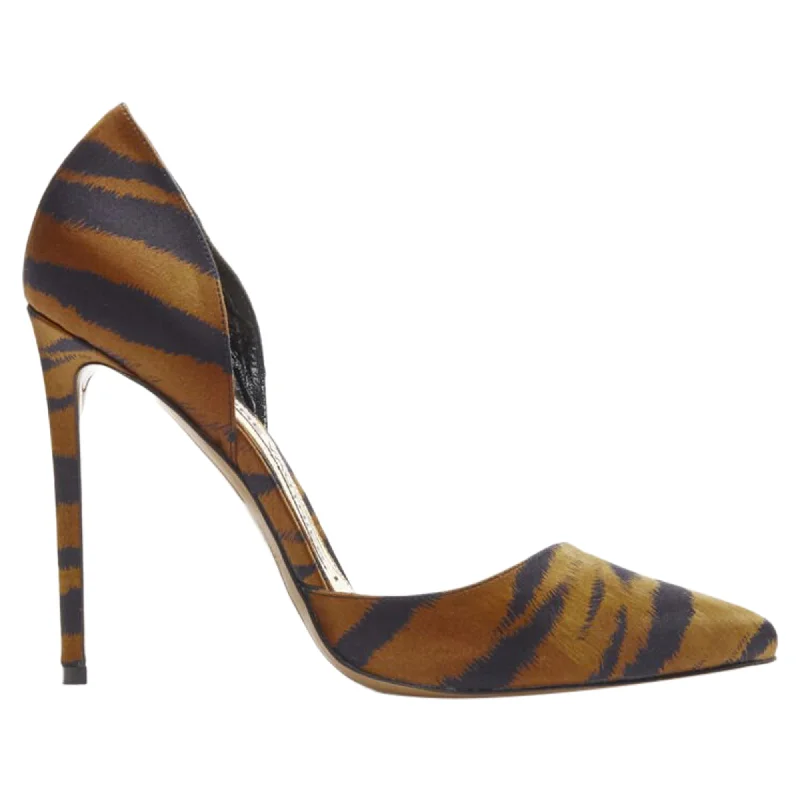 Alexandre Vauthier Angelina brown black tiger satin stiletto pumpsAffordable Satin Heels with a Luxe Touch