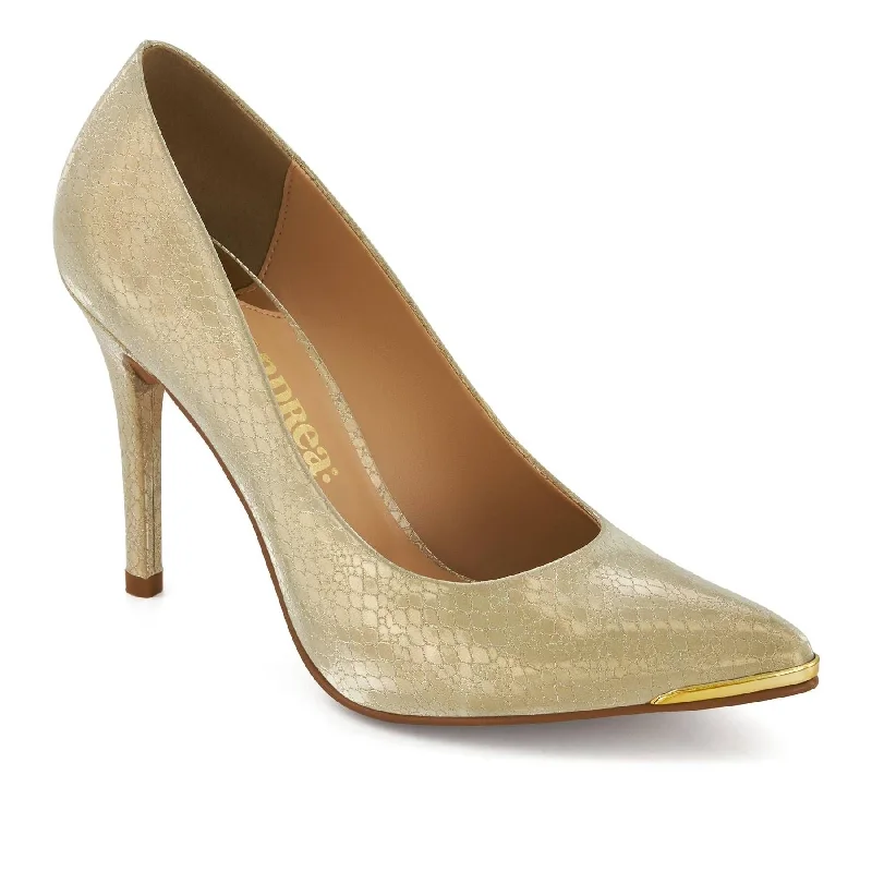 Versatile Heeled Sandals for Any Occasion---Andrea Classic High Heels With Metallic Gold Detail