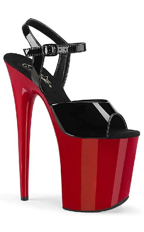 Sleek and Shiny Patent Pump Heels for a Polished Look--FLAMINGO-809 Black Patent & Red Platform Heels