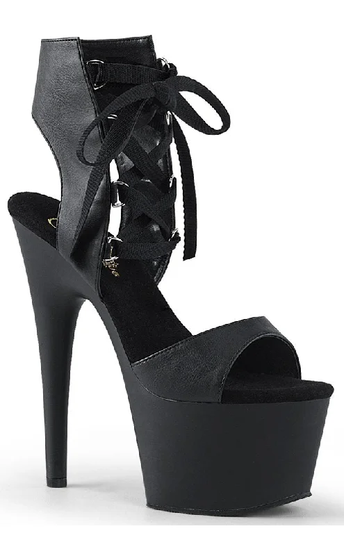 ADORE-700-14 Black Vegan Leather Platform Heels---Comfortable Leather Pumps for Office and Everyday Wear