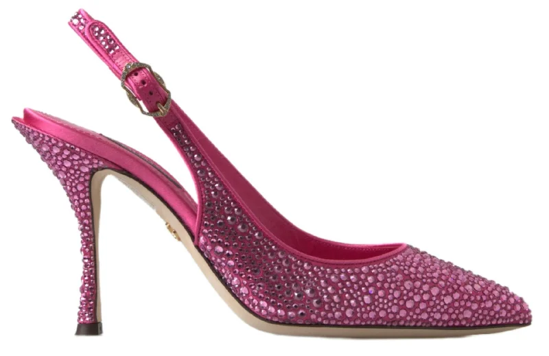 Affordable Rhinestone Pumps for a Dazzling Look---Dolce & Gabbana Pink Slingbacks Crystal Pumps Women's Shoes