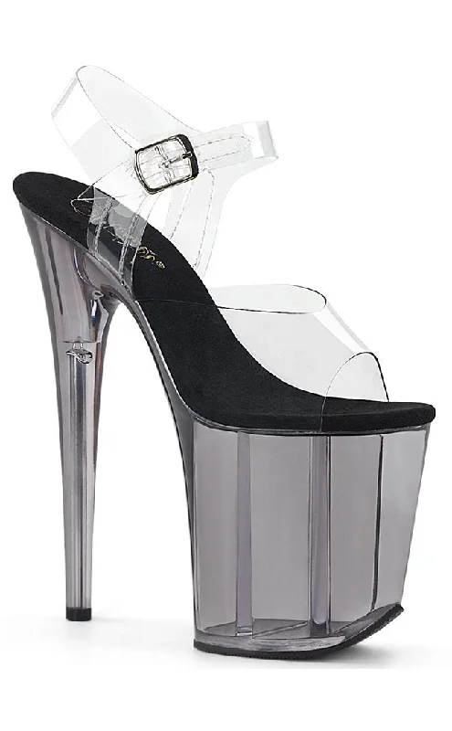 Stylish Platform Heels for Extra Height--FLAMINGO-808T Clear & Grey Platform Heels