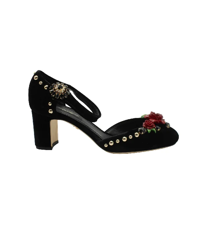 Stylish Ankle Strap Heels for Women--Ankle strap Velluto + Ricamo