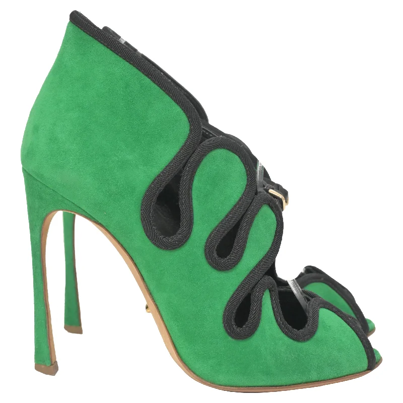 Affordable Suede Ankle Pumps for All-Day Wear--Sergio Rossi Lagoon Cut Out Pumps in Green Suede