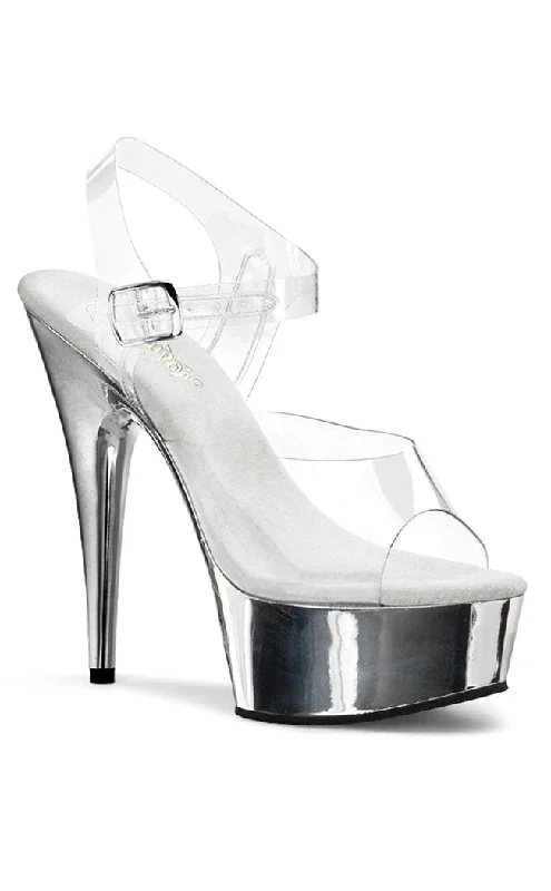 Stylish Platform Heels for Extra Height--DELIGHT-608 Clear & Silver Chrome Platform Heels