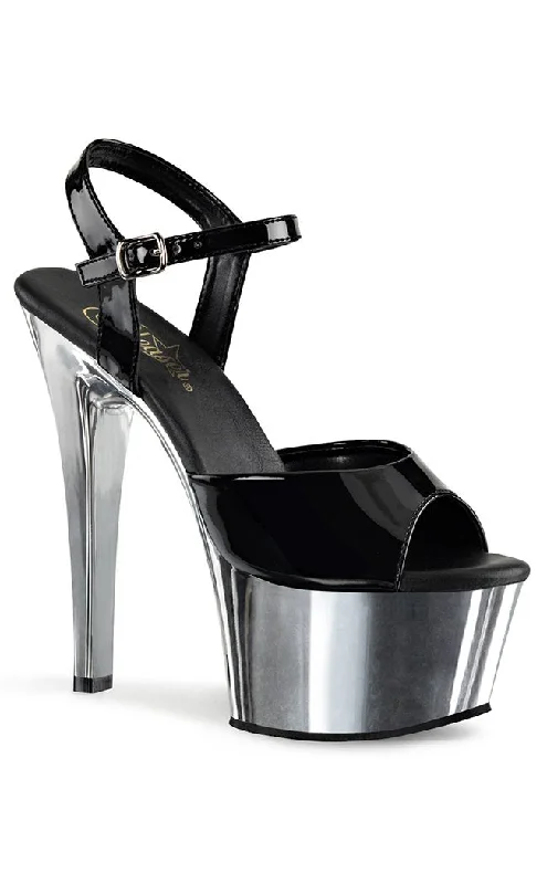 Sleek and Shiny Patent Pump Heels for a Polished Look--ASPIRE-609 Black Patent & Silver Heels